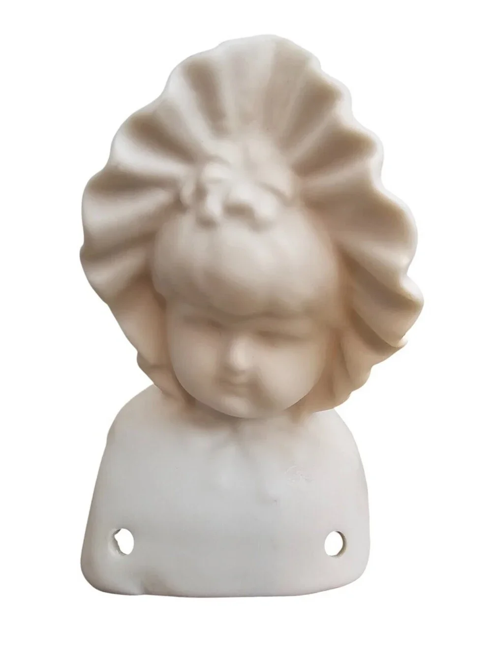 Vintage Unpainted Bisque Doll Bust Head w/ Large Bonnet Germany